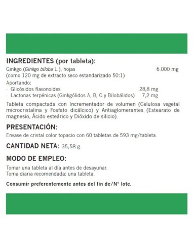 GINKGO BILOBA ESTAND. 6000 mg 60 CAP...
