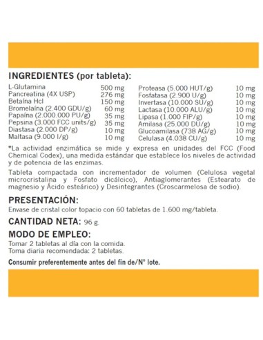 MULTIENZIMAS DIGESTIVAS 60 TABLETAS...